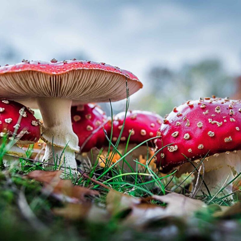 Primo piano su funghi rossi